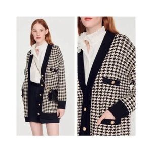 Sandro Houndstooth Paris Dane cardigan Size 3 Large